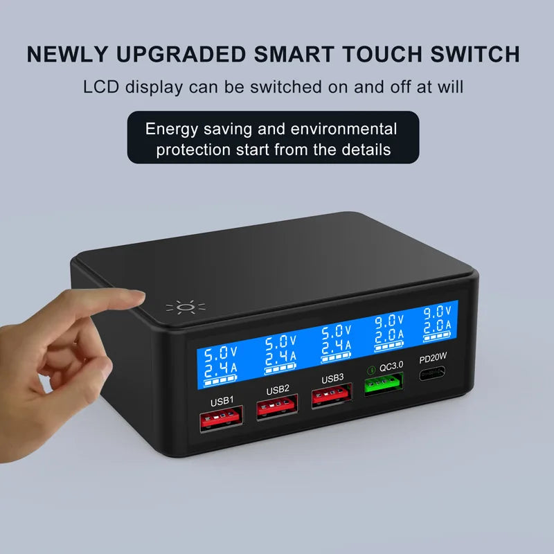 Multi USB Charger 50W 5 Port USB Fast Charger with QC 3.0 Quick Charge LCD Smart Charging Station Hub for Multiple Devices