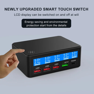 Multi USB Charger 50W 5 Port USB Fast Charger with QC 3.0 Quick Charge LCD Smart Charging Station Hub for Multiple Devices