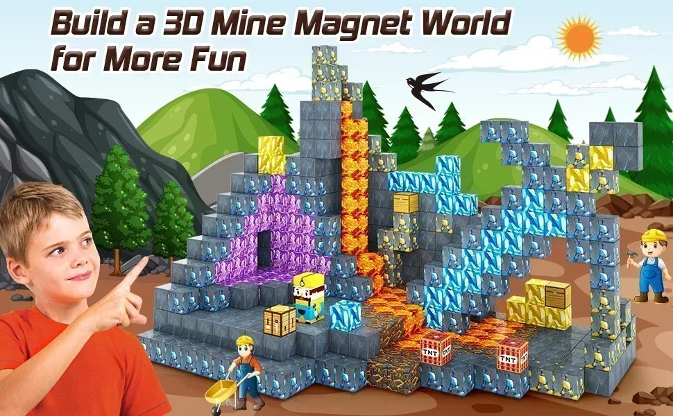 2025 Magnetic Building Blocks Mine World Magnet Cube Set for Boy Girl Kid Age 3+ DIY Model Children Stem STEM Sensory Toy Gift