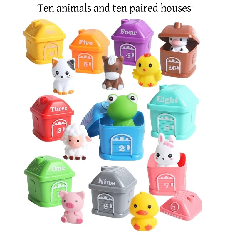 Learning Toys for 3+ Year Old Toddlers, 10pcs Farm Animals Barn Toys Finger Puppets for Kids,Montessori Counting Matching