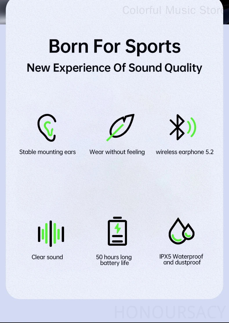 Open Ear Headphones TWS Noise Cancelling Headphones Bluetooth Earpiece Bluetooth Headset Runnning Headphones Workout Headphones