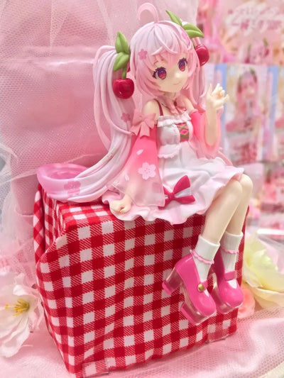 2025 New Sakura Miku Anime Toy Cute Hatsune Miku Pretty Girl Sitting Style Figurine Model Collection Toy Gifts