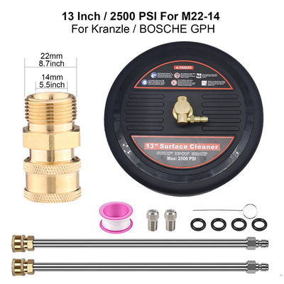 2500 PSI 13 Inch Pressure Washer Surface Ground Floor Cleaner Brush Water Broom for Karcher Lavor Anlu 1/4" Inch Quick Connector