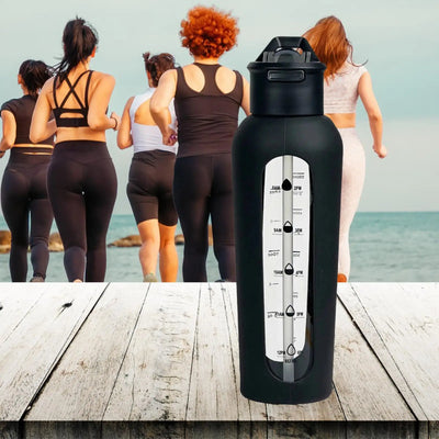 Glass Water Bottle with Silicone Sleeve Sports Bottle for Gym Travel Fitness
