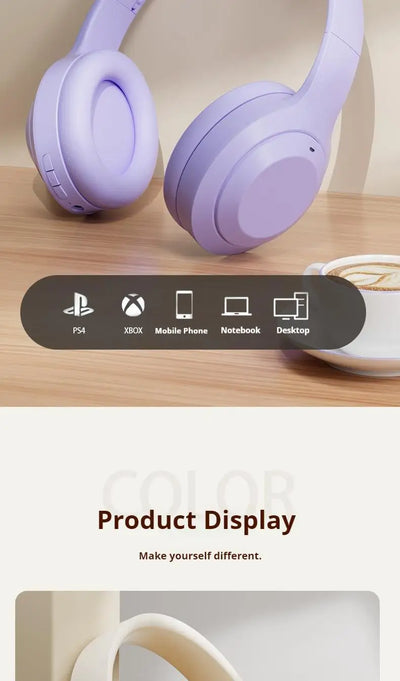 Over Ear HIFI Stereo Headsets Wireless Bluetooth Headphones Sports Gaming Earphones with HD Mic Support TF/AUX noise reduction