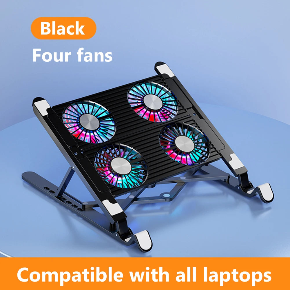 Laptop Cooling Pad with 2/4 Fans Foldable Laptop Cooling Fan RGB Silent Portable Laptop Holder 7 Height for 11-17.3 Inch Laptops