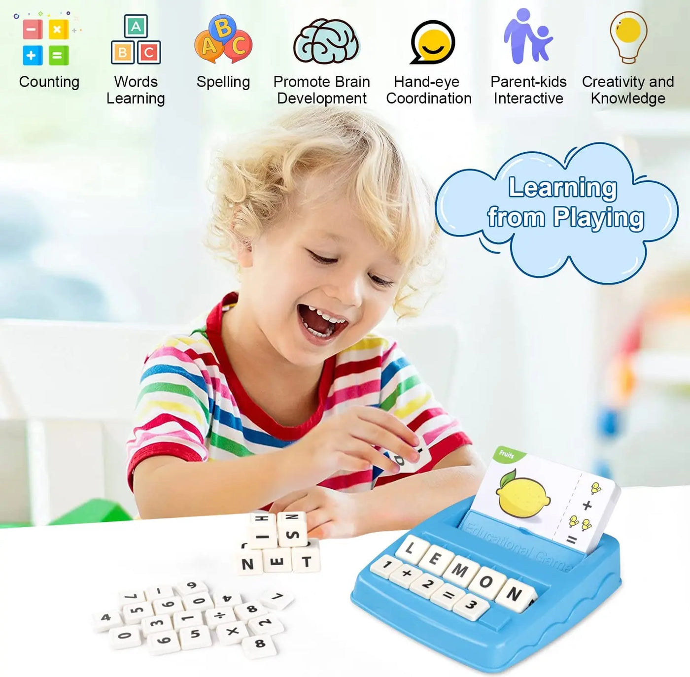 Educational Toys Learning Games for Kids 2 in 1 Matching Letter Spelling Number Cognition Early Math Game for Boys Girls Gifts