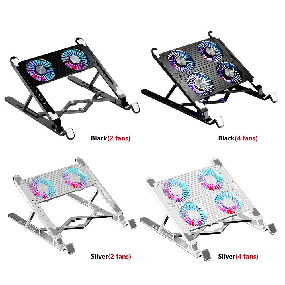 Laptop Cooling Pad with 2/4 Fans Foldable Laptop Cooling Fan RGB Silent Portable Laptop Holder 7 Height for 11-17.3 Inch Laptops