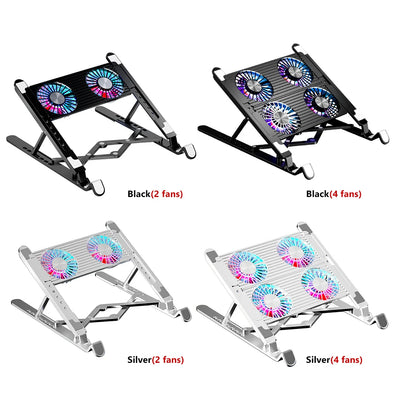 Laptop Cooling Pad with 2/4 Fans Foldable Laptop Cooling Fan RGB Silent Portable Laptop Holder 7 Height for 11-17.3 Inch Laptops