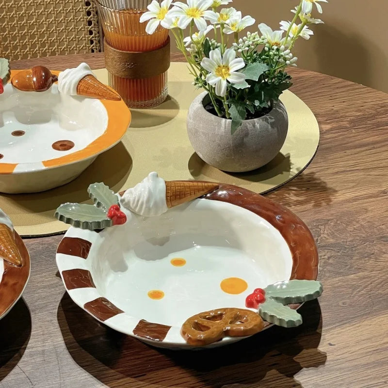 Portable Lightweight Home Essential  Girls Birthday Gift Dessert Fruit Plate Ceramic Breakfast Dish Sweet Style Salad Oatmeal