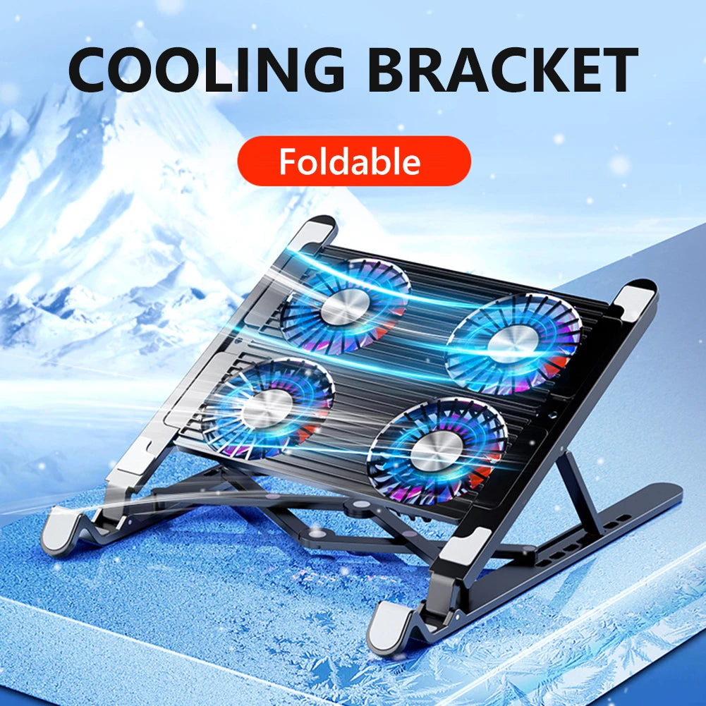 Laptop Cooling Pad with 2/4 Fans Foldable Laptop Cooling Fan RGB Silent Portable Laptop Holder 7 Height for 11-17.3 Inch Laptops