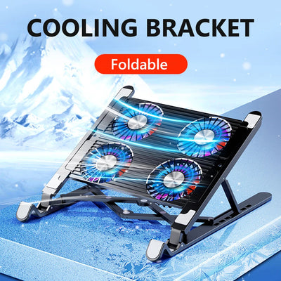 Laptop Cooling Pad with 2/4 Fans Foldable Laptop Cooling Fan RGB Silent Portable Laptop Holder 7 Height for 11-17.3 Inch Laptops