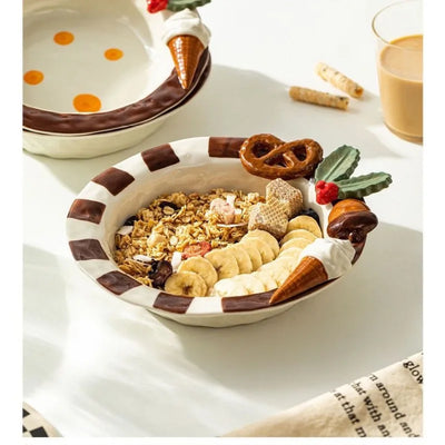 Portable Lightweight Home Essential  Girls Birthday Gift Dessert Fruit Plate Ceramic Breakfast Dish Sweet Style Salad Oatmeal