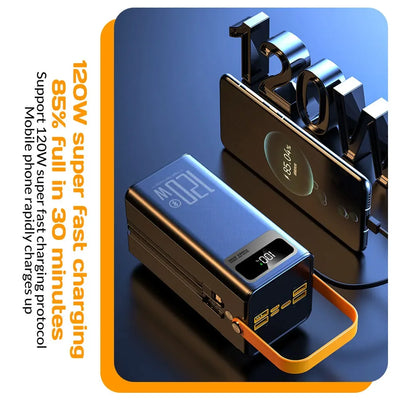 Portable Power Bank 120W 80000mAH Super Fast Charger Large Capacity External Battery Supports Simultaneous Charging of 7 Devices