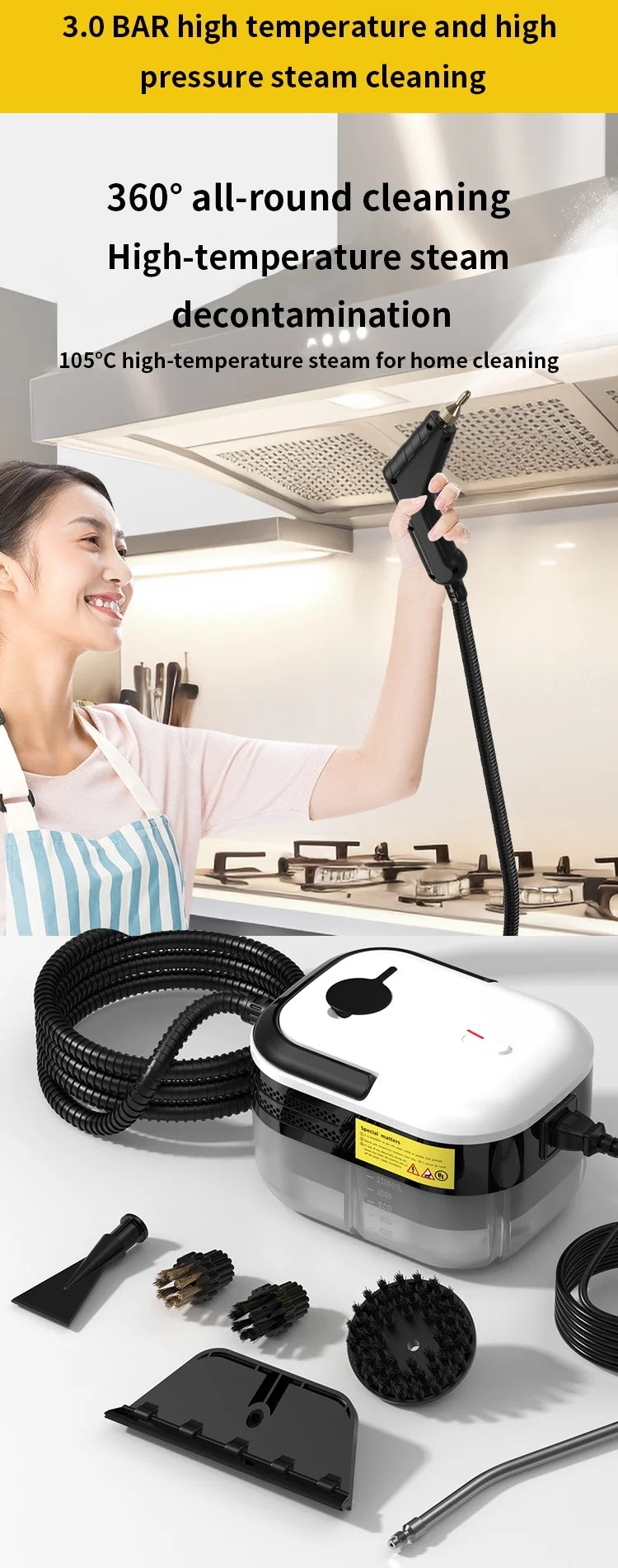 Steam Cleaner High Pressure and Temperature Handhled Steam Mop Commercial Household Air Conditioner Kitchen Hood Car Jet Washer
