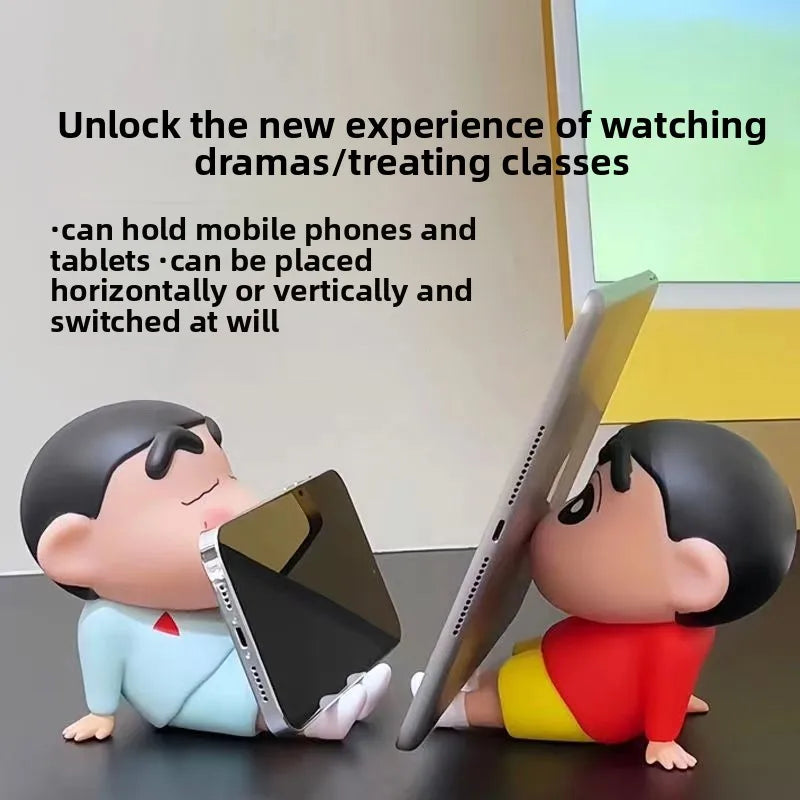 2025 New Crayon Shin chan Anime Lazy Phone Stand Mobile Stand Desktop Ornament Trendy Play Handmade Model Doll
