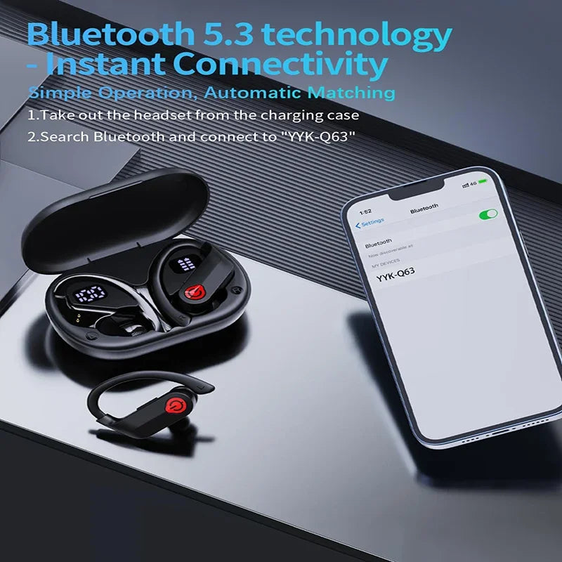 Wireless Earbuds 5.3 Bluetooth Headphones Sports Ear Buds with Earhooks 120H Playtime Wireless Headphones for Workout Waterproof