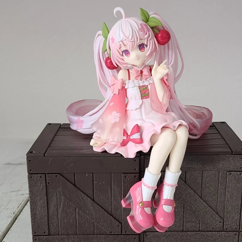 2025 New Sakura Miku Anime Toy Cute Hatsune Miku Pretty Girl Sitting Style Figurine Model Collection Toy Gifts