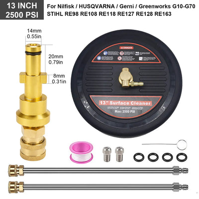 2500 PSI 13 Inch Pressure Washer Surface Ground Floor Cleaner Brush Water Broom for Karcher Lavor Anlu 1/4" Inch Quick Connector