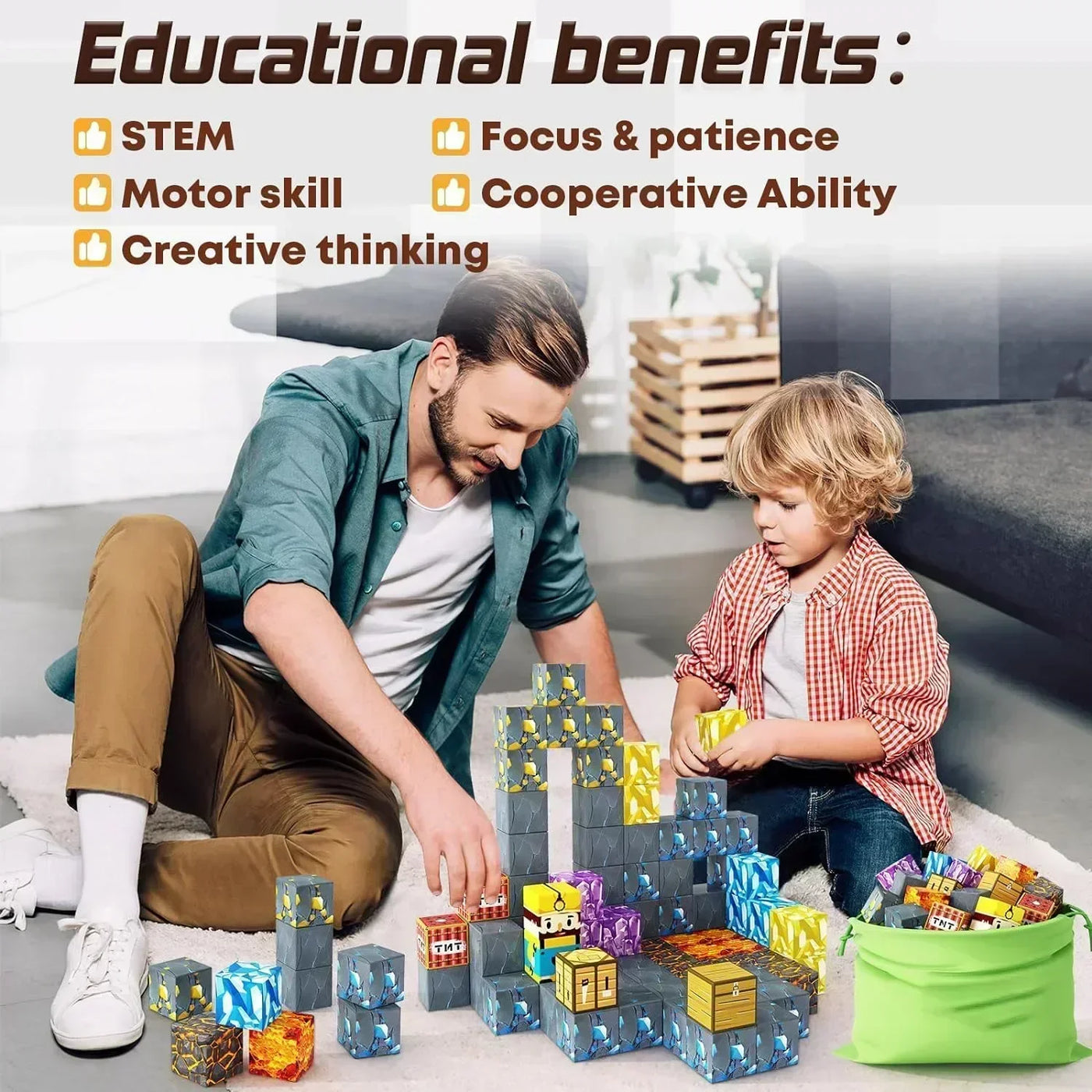 2025 Magnetic Building Blocks Mine World Magnet Cube Set for Boy Girl Kid Age 3+ DIY Model Children Stem STEM Sensory Toy Gift