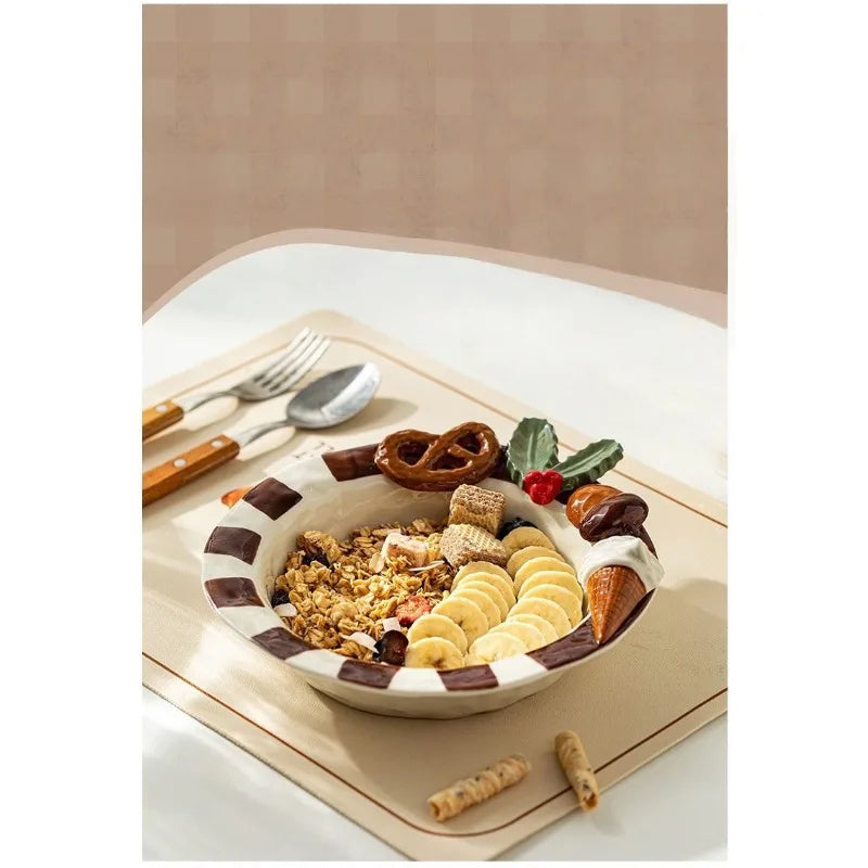 Portable Lightweight Home Essential  Girls Birthday Gift Dessert Fruit Plate Ceramic Breakfast Dish Sweet Style Salad Oatmeal