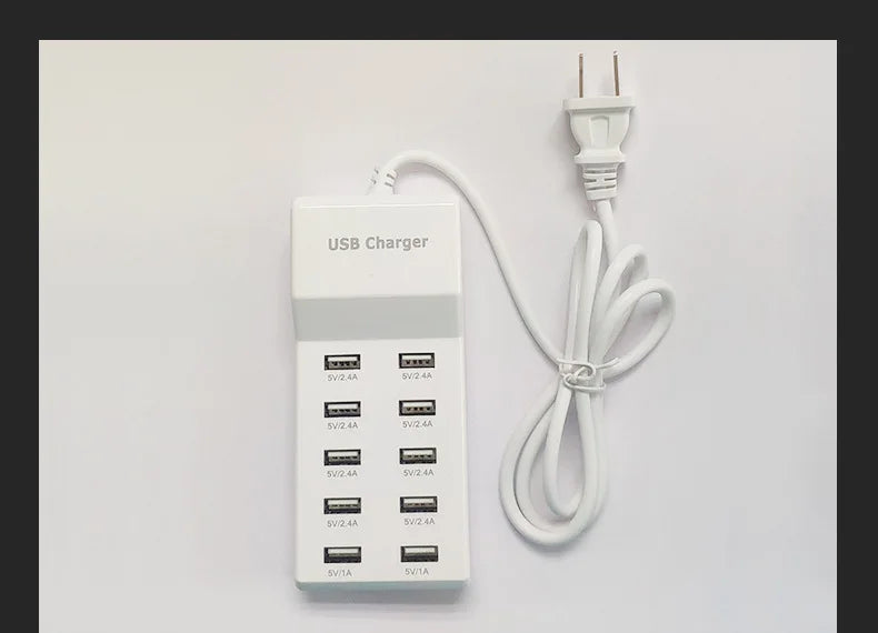 4/10-Ports USB Charging Station50W/10A Multi Port USB C Hub Charger for Cellphone Tablet Multiple Devices Extension Socket