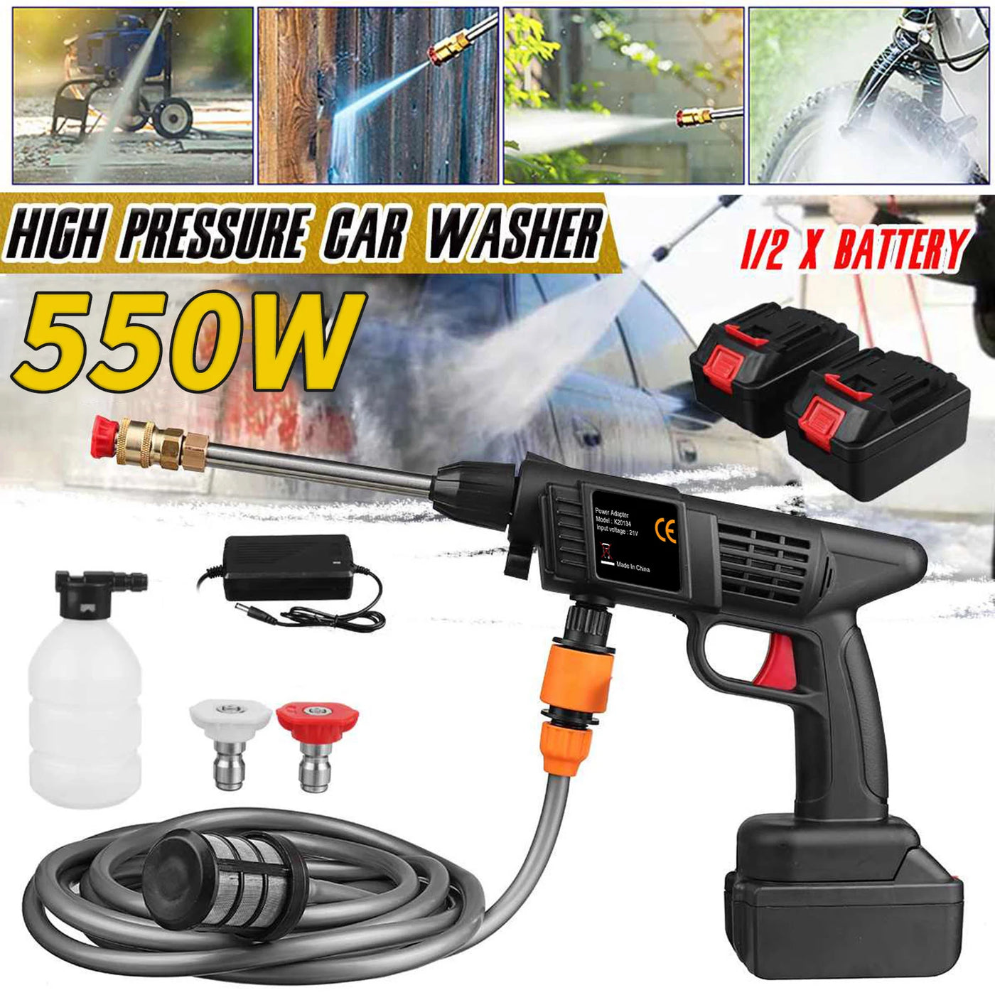 150PSI Portable Pressure 21V 8000mAh Rechargeable Battery Electric Pressure Washer for Washing Cars Cordless Pressure Washer