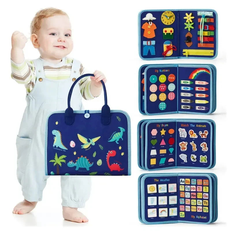 Montessori Busy Board for Toddlers Sensory Toy Fine Motor Skills Activity Travel Learning Gift for Boys Girls Blue Polyester