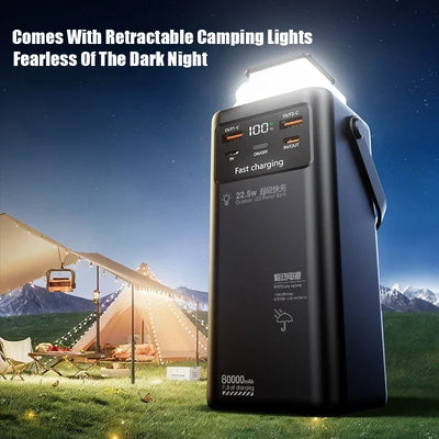 Portable Outdoor Emergency Power Banks Smartphone Backup Power 160000mAh Built-in Cable Powerbank Camping Light Portable Charger