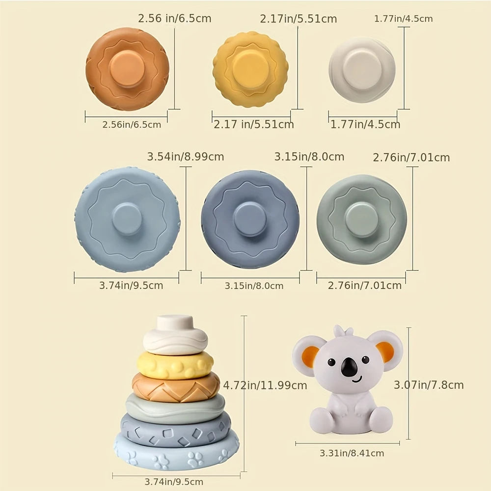Baby Montessori Sensory Intellectual Development Set, Developing Fine Motor Skills,  Koala Stacking Tower Learning Toys