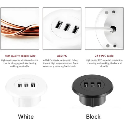 Multi Port USB Desktop Embedded Charger For Mobile Phone 3 In 1 USB HUB Computer Desk One Drag Three Data Line Splitter Charging