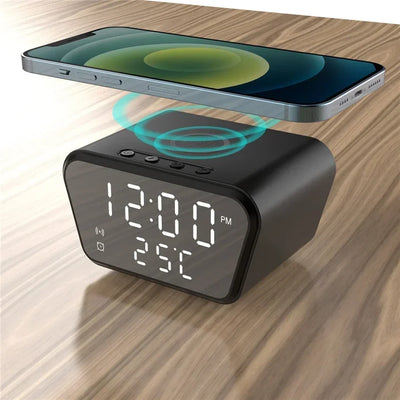 Wireless Charger Pad LED Digital Alarm Clock Desktop Temperature Phone Chargers Stand 15W Fast Wireless Charging Dock Station