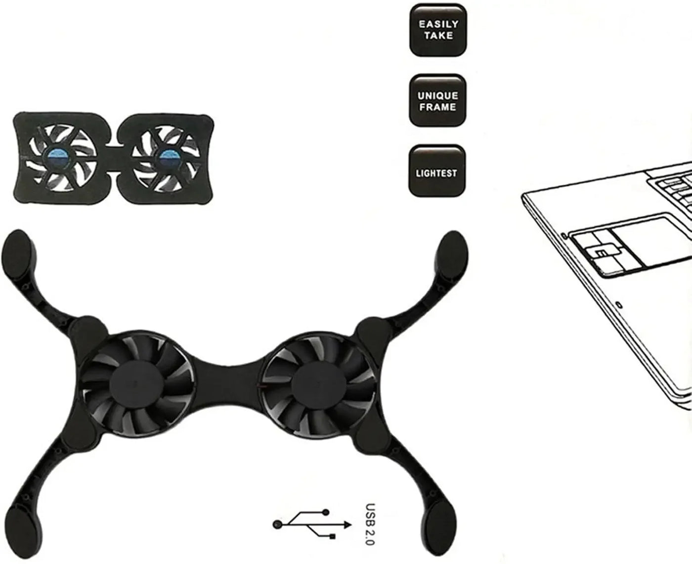 Cooler Stand Laptop Cooler Low Noise Cooling Portable Ultra Slim Gaming Laptop Cooling Pad Prevent Overheatin for 13inch Laptop