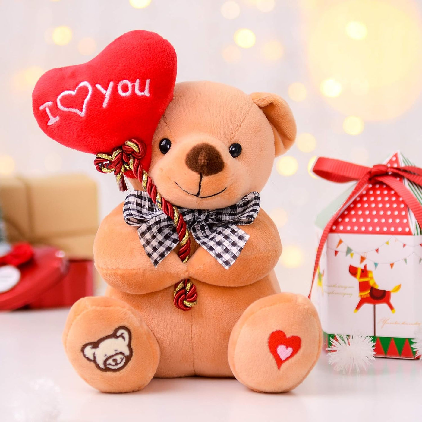 for Mom Plush Teddy Bear Holding Balloon Heart I Love You Lover'S Gifts Brown 7"